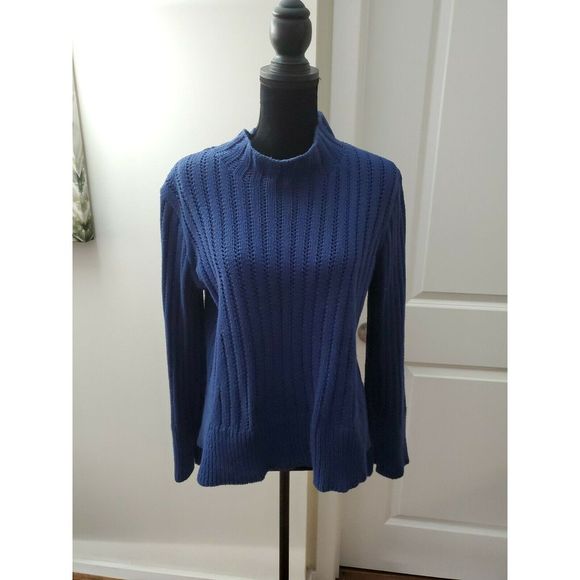 INHABIT NYC Cotton Mock Neck Sweater Blue sz Med - Picture 1 of 8
